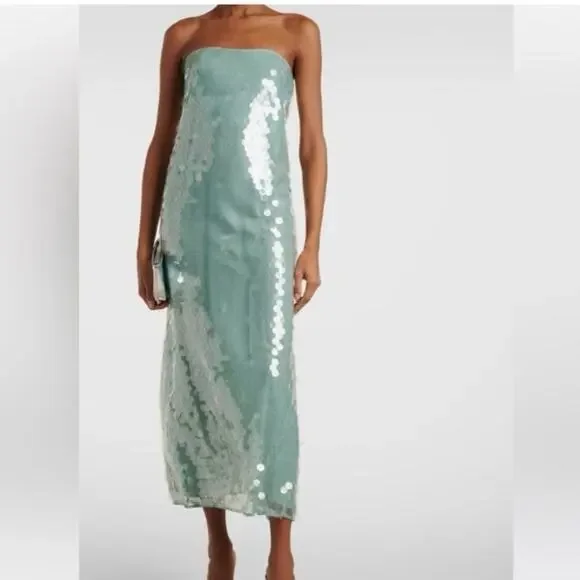 green emerald velvet dress STAUD CASSIE DRESS GARDEN GREEN